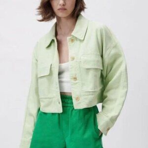 ZARA Mint Green Cropped Jean Jacket